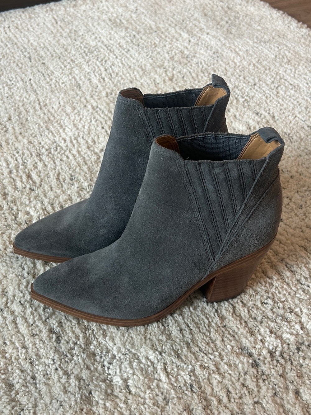 Marc Fisher Grey Suede Pointed Toe Ankle Booties